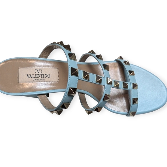 Valentino Garavani Rockstud 60 Caged Block-Heel Slide Sandals Size 7 Acquamarina - Picture 6 of 13